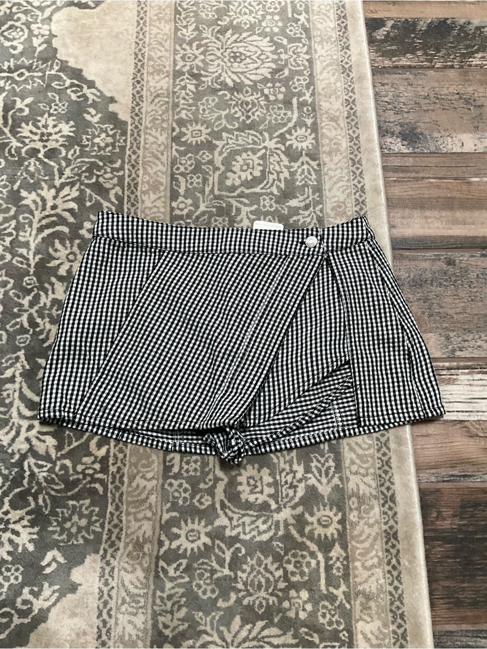 Free People Black & White Gingham Wrap-Front Skort 4